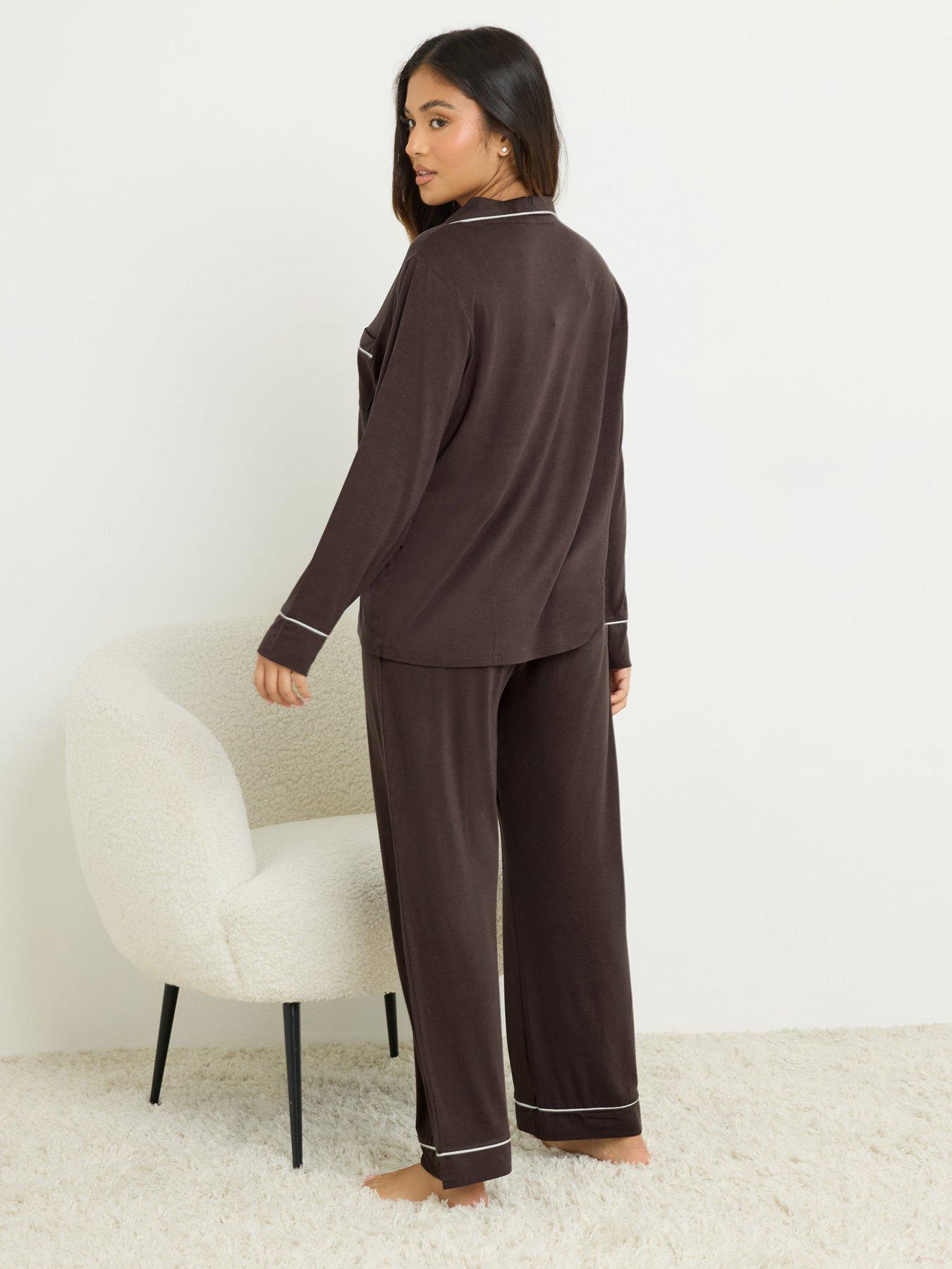 stillFront image of pixiegirl-petite-long-sleeve-pyjama-set-brown