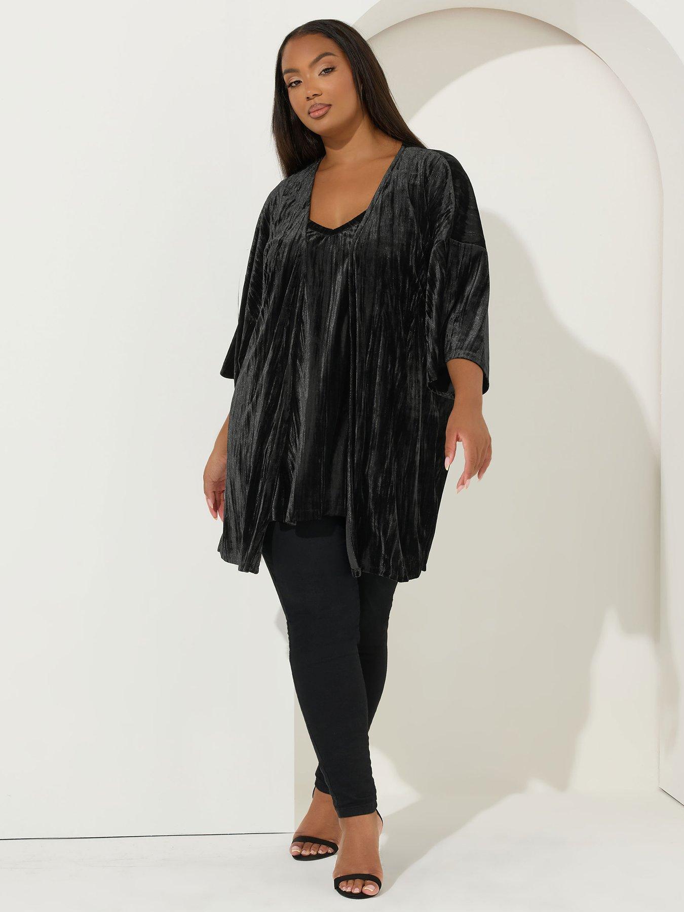 Image 3 of 4 of Yours Curve Crushed Velour Cover Up - Black