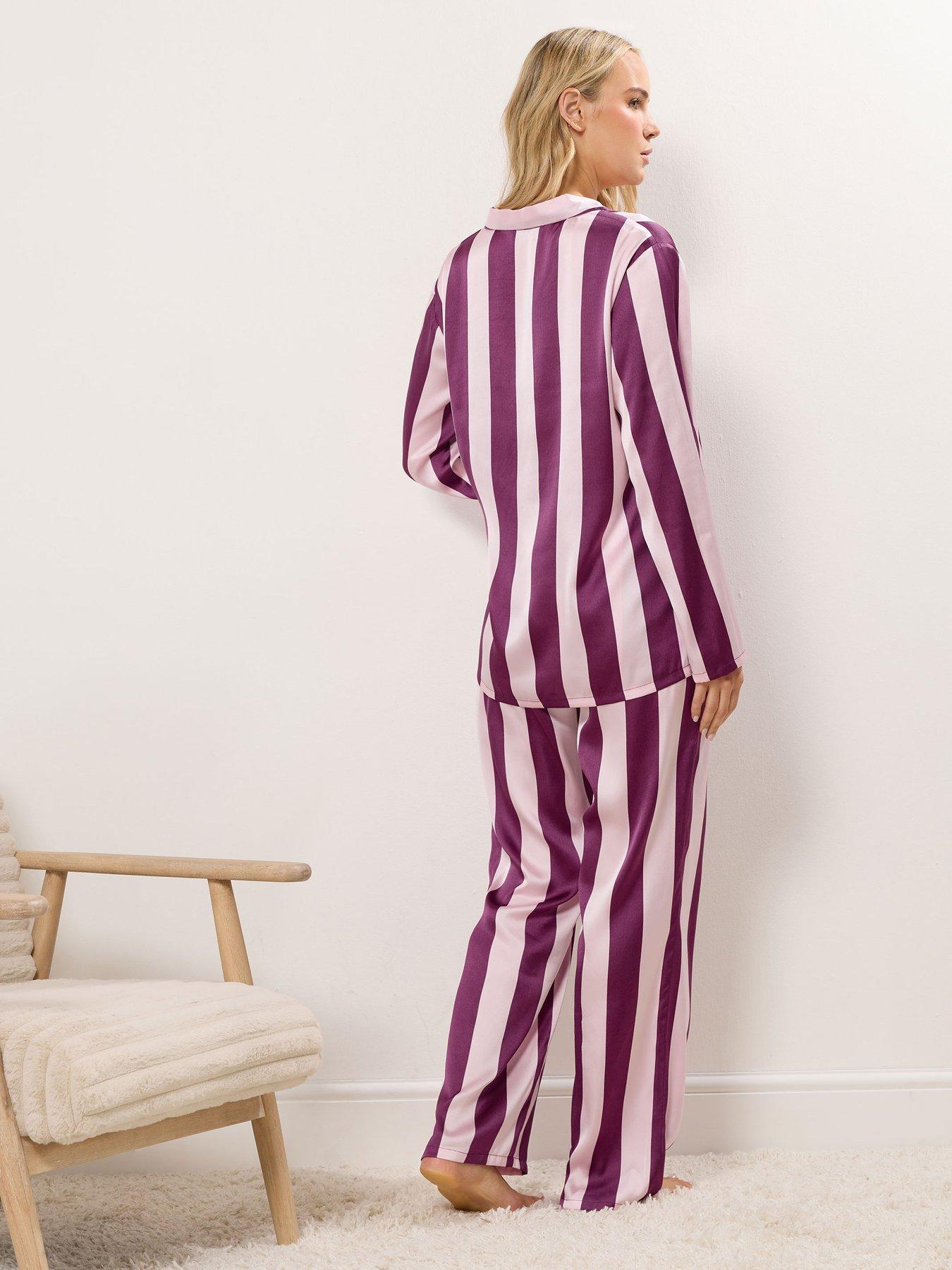 Image 2 of 4 of Long Tall Sally Wide Stripe Satin PJ Set - Red