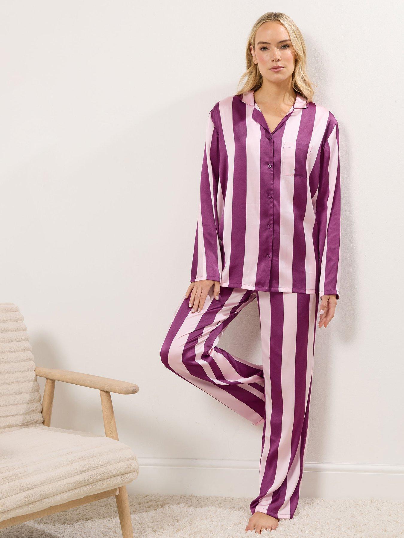 Image 3 of 4 of Long Tall Sally Wide Stripe Satin PJ Set - Red