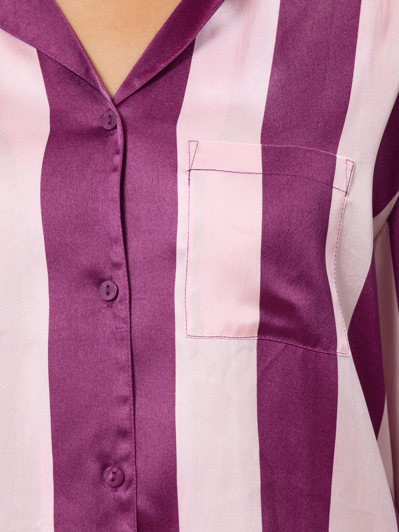 Image 4 of 4 of Long Tall Sally Wide Stripe Satin PJ Set - Red