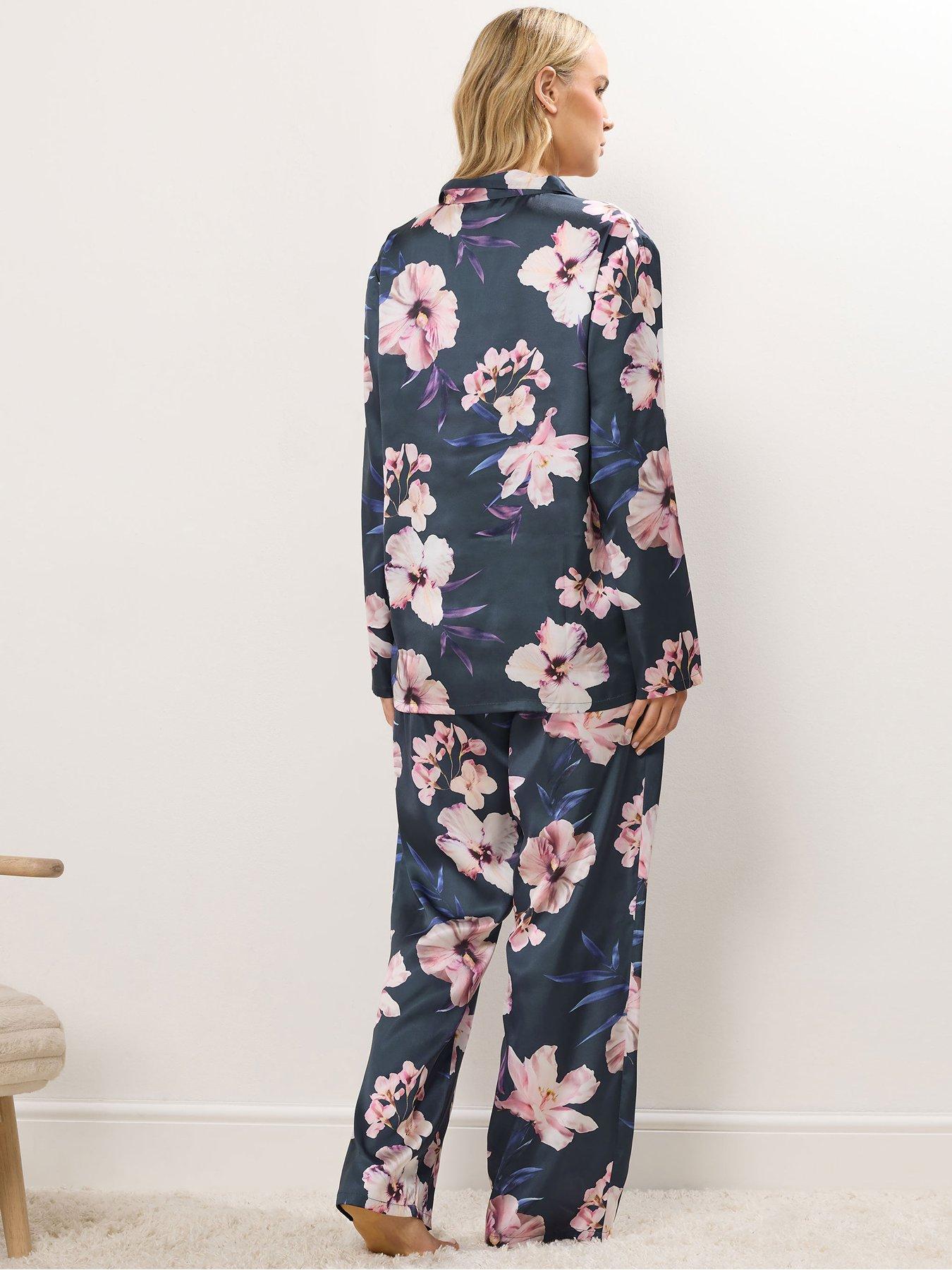 Image 2 of 4 of Long Tall Sally Oversize Floral Satin Pyjama Set - Grey