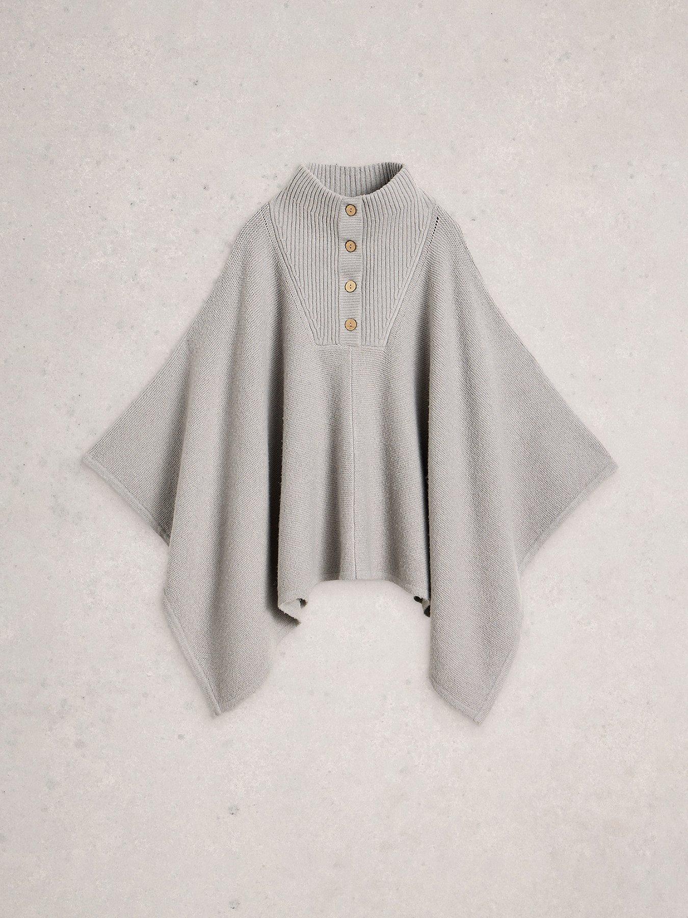 front image of white-stuff-funnel-neck-poncho-grey