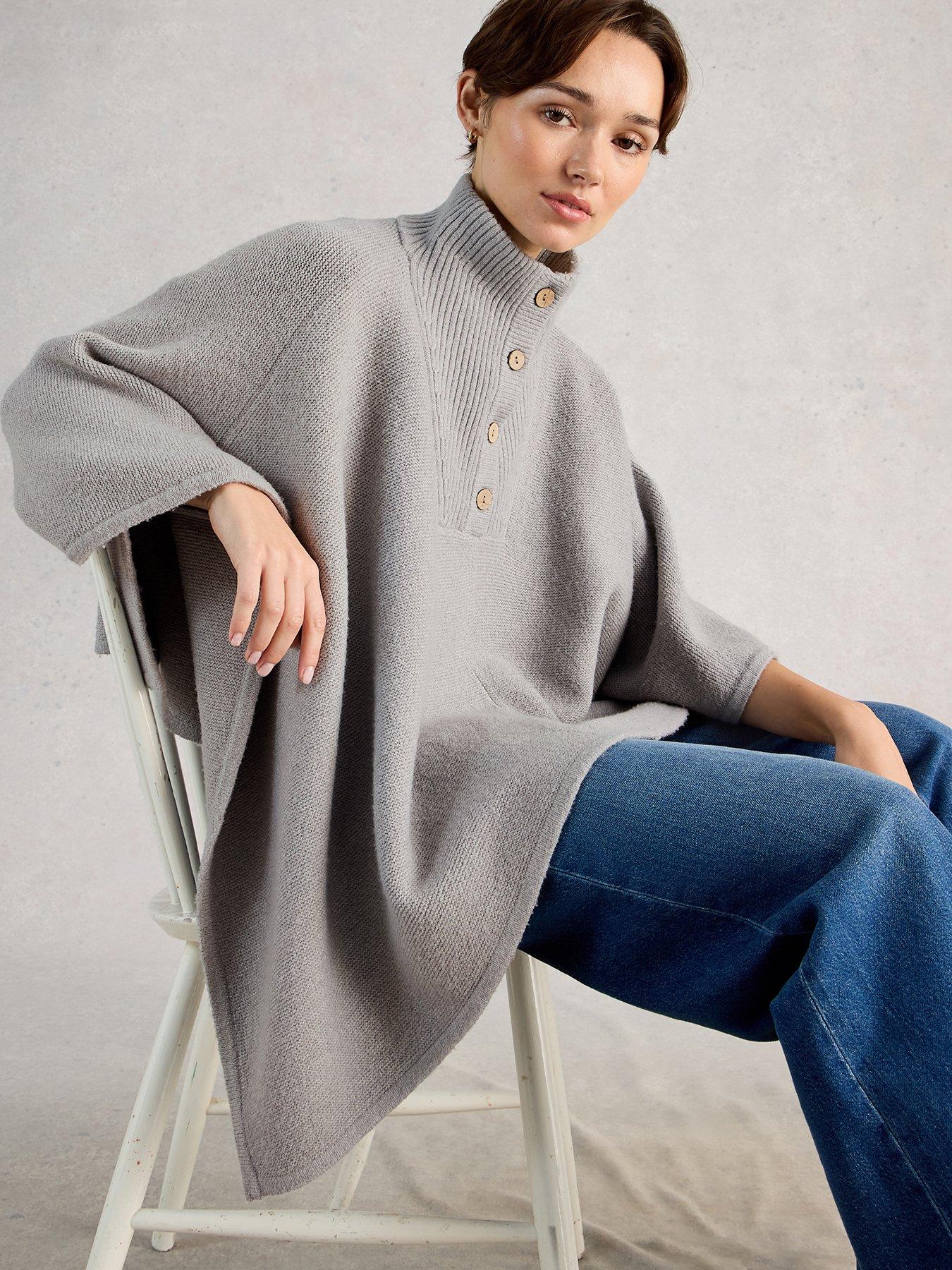  image of white-stuff-funnel-neck-poncho-grey