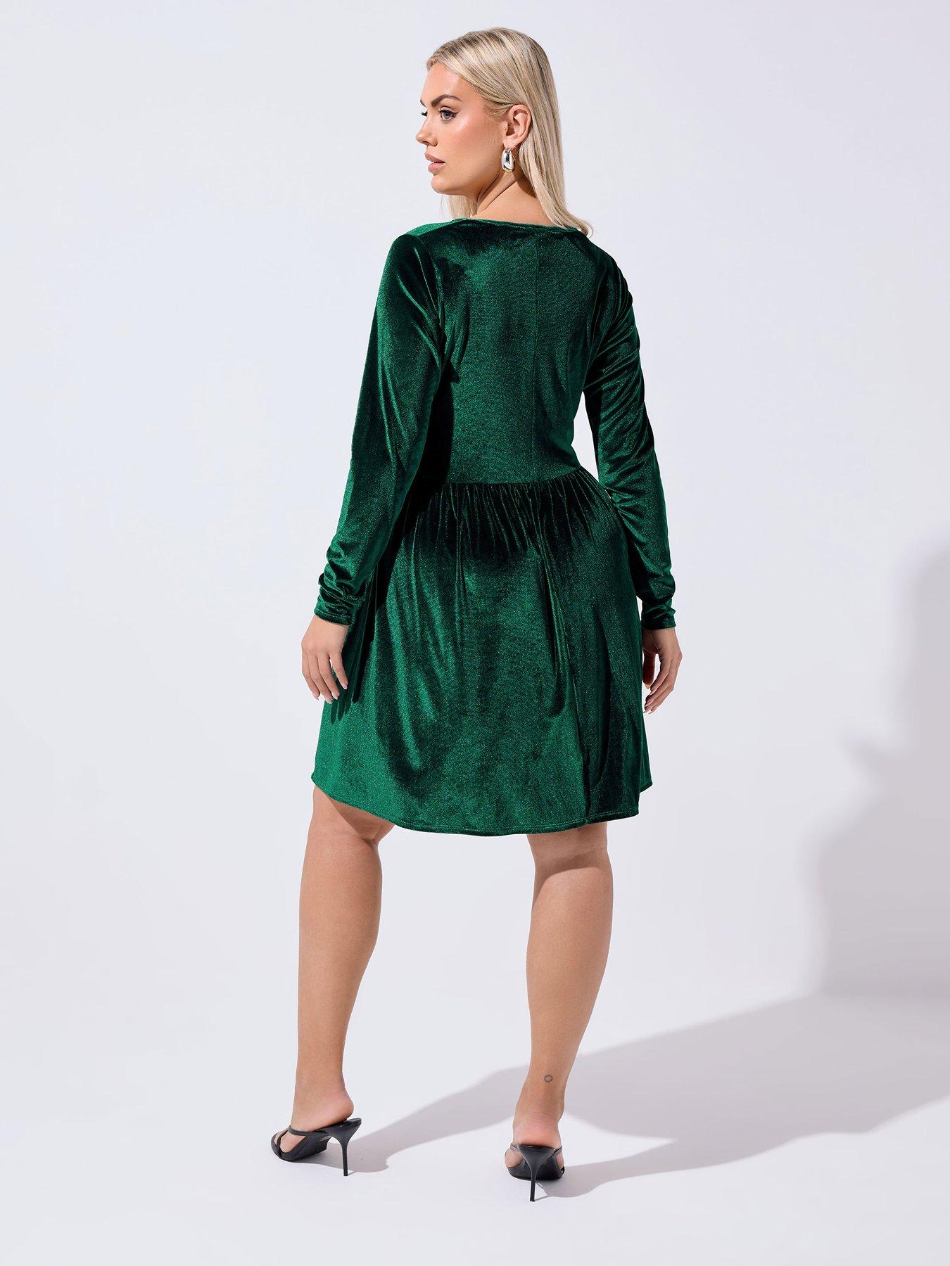  image of yours-curve-velour-skater-dress-green