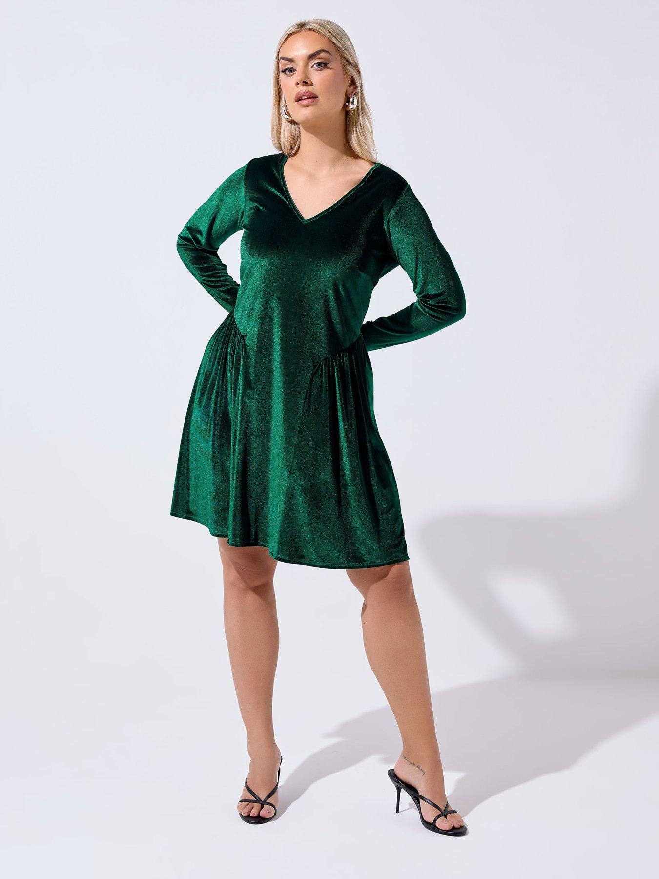  image of yours-curve-velour-skater-dress-green