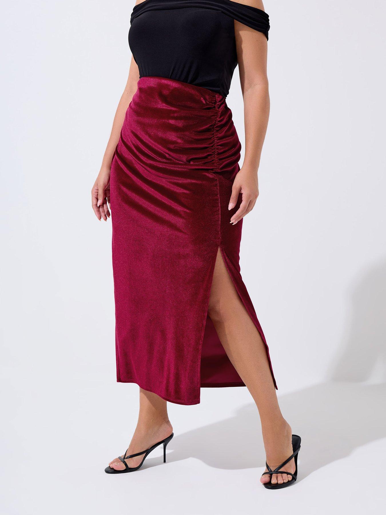 yours-curve-velour-skirt-red
