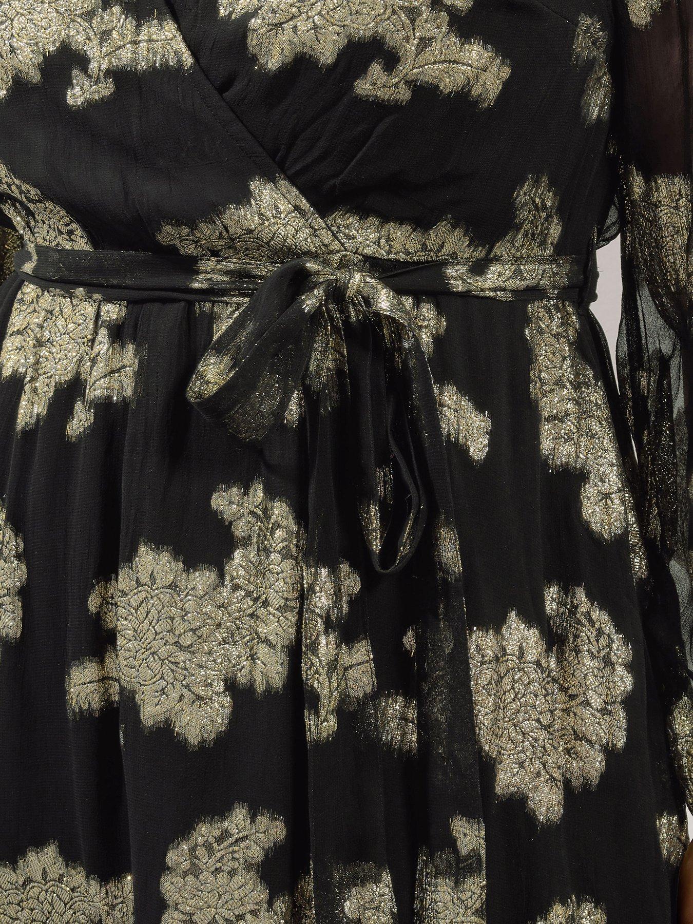  image of yours-curve-jacquard-metallic-wrap-dress-black