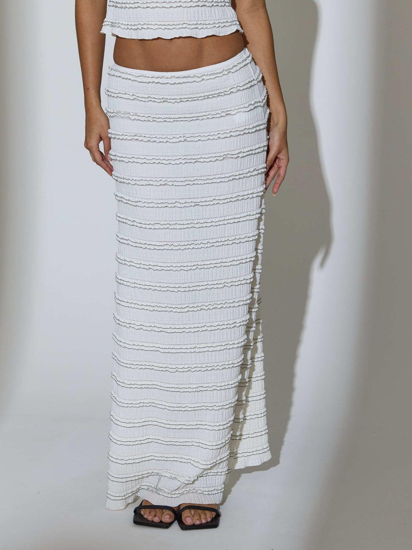 Image 3 of 3 of South Beach Textured Frill Maxi Skirt - Mono