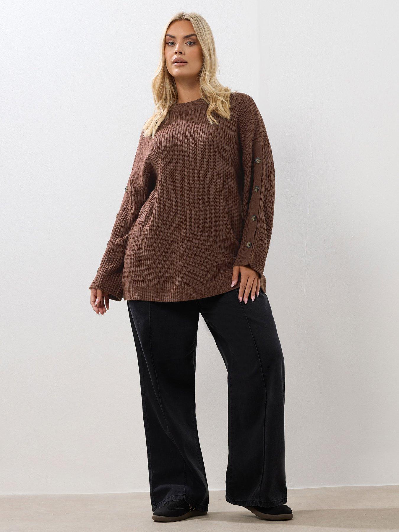 Image 3 of 4 of Yours Curve Button Sleeve Jumper - Brown