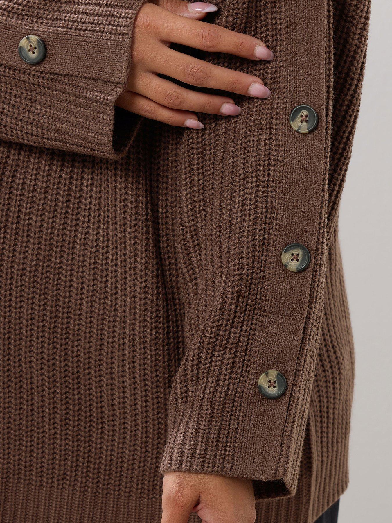 Image 4 of 4 of Yours Curve Button Sleeve Jumper - Brown