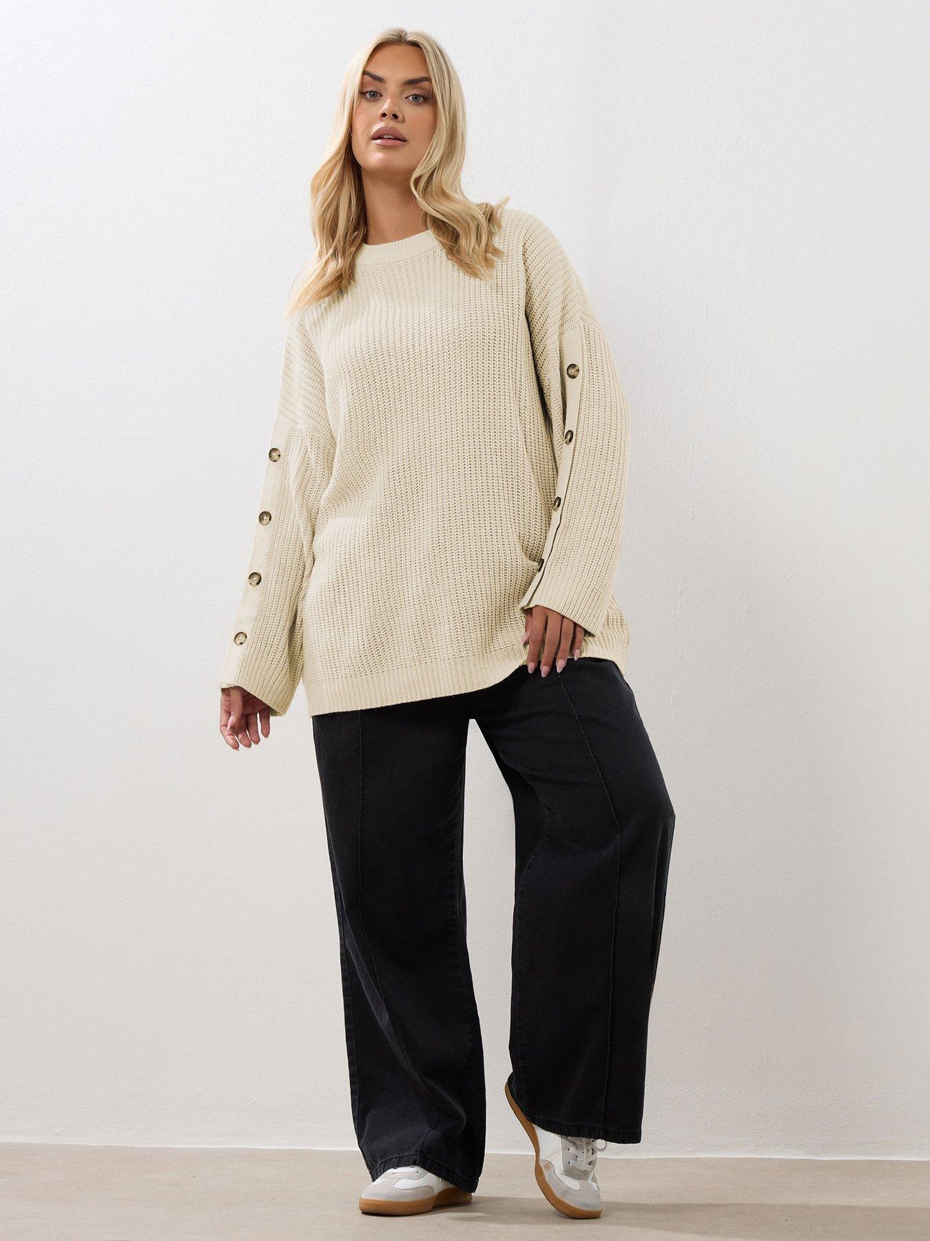 Image 3 of 4 of Yours Curve Button Sleeve Jumper - Natural