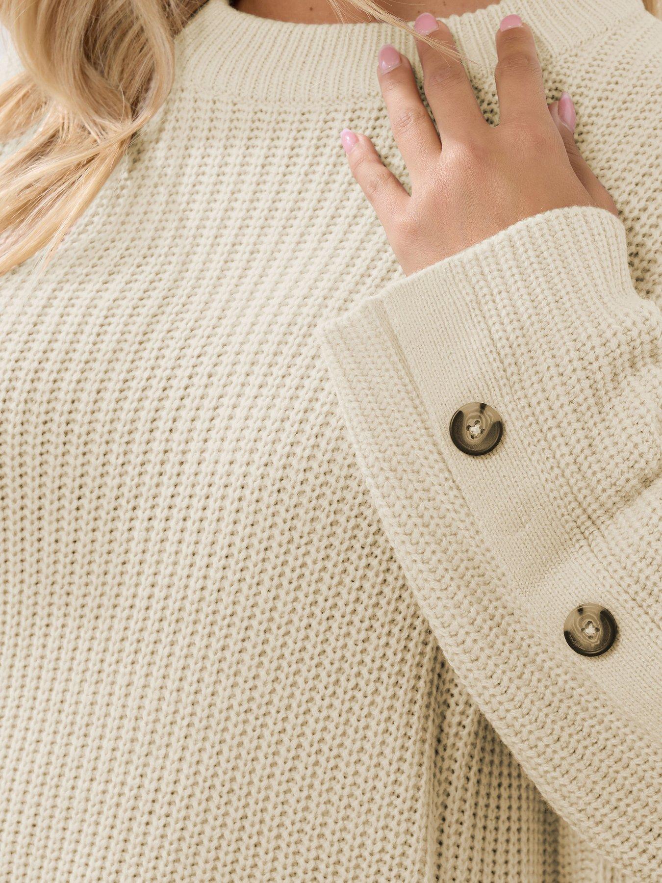 Image 4 of 4 of Yours Curve Button Sleeve Jumper - Natural