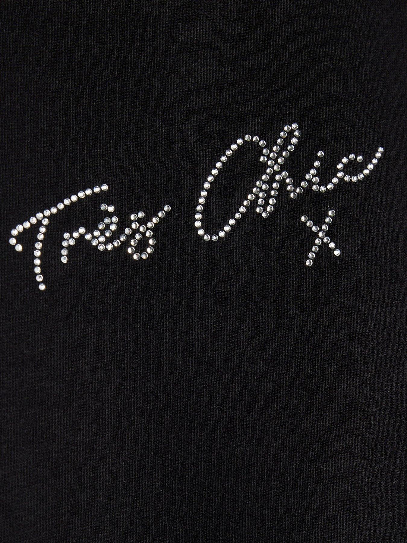 Image 4 of 4 of River Island Older Girls Diamante Tres Chic Bow Sweatshirt - Black