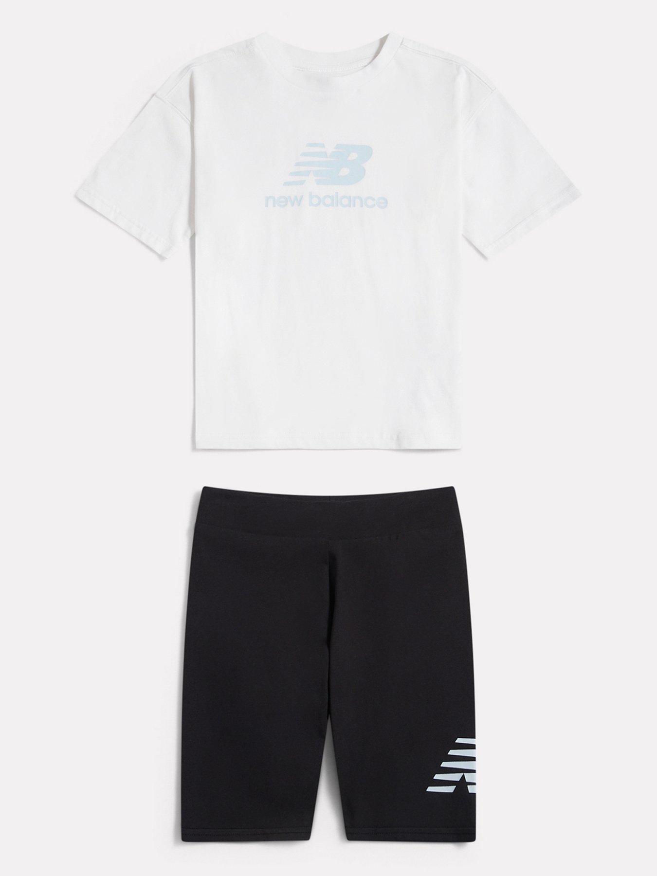New Balance Junior Girls Stacked Logo Tee And Cycling Shorts - White