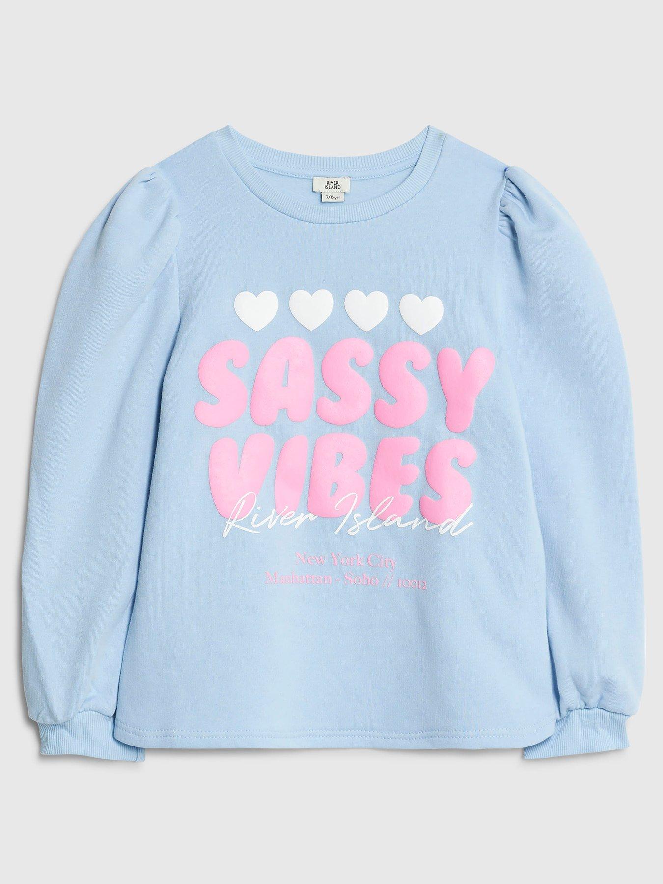 front image of river-island-older-girls-sassy-vibes-sweatshirt-blue