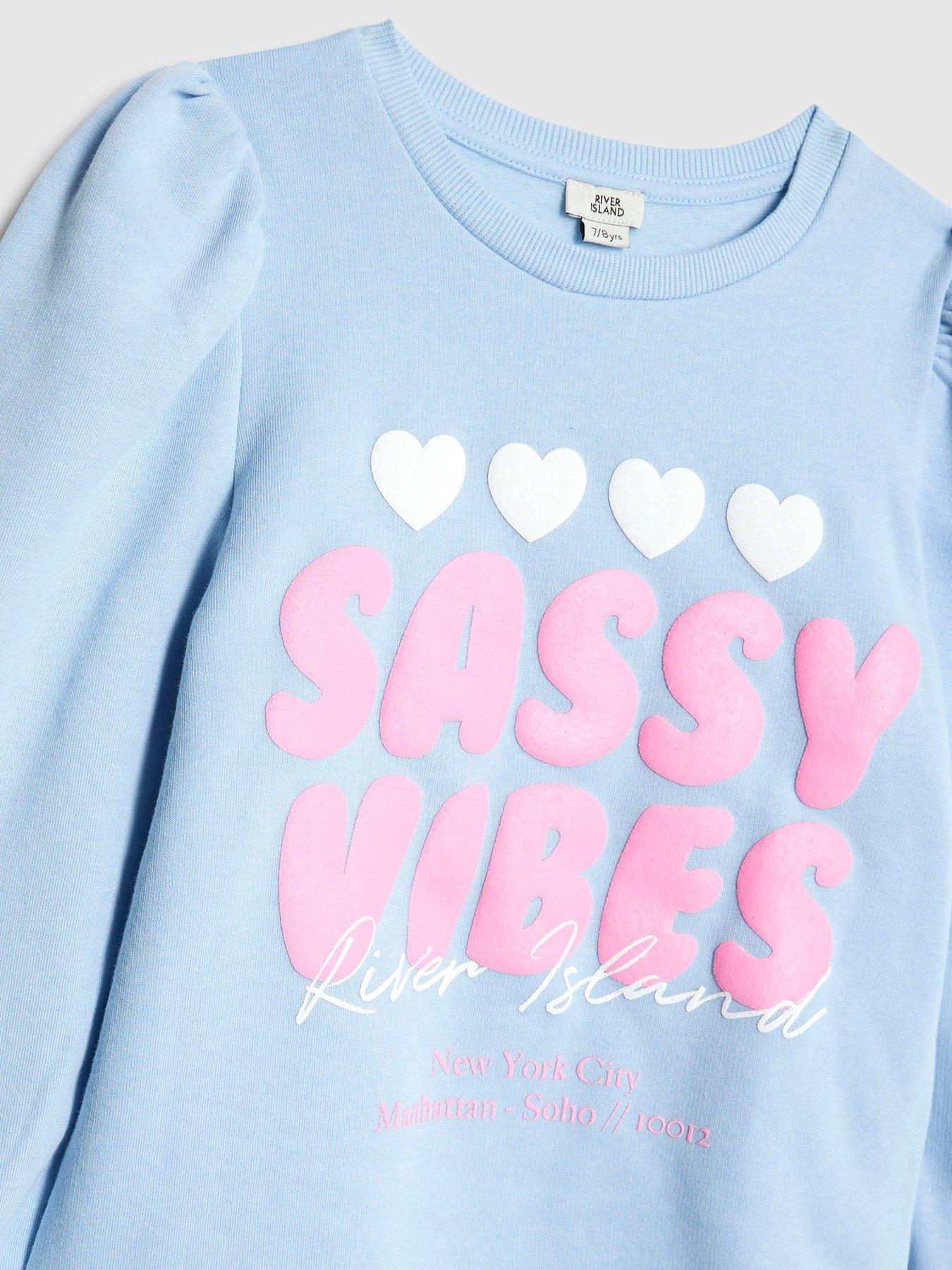 image of river-island-older-girls-sassy-vibes-sweatshirt-blue