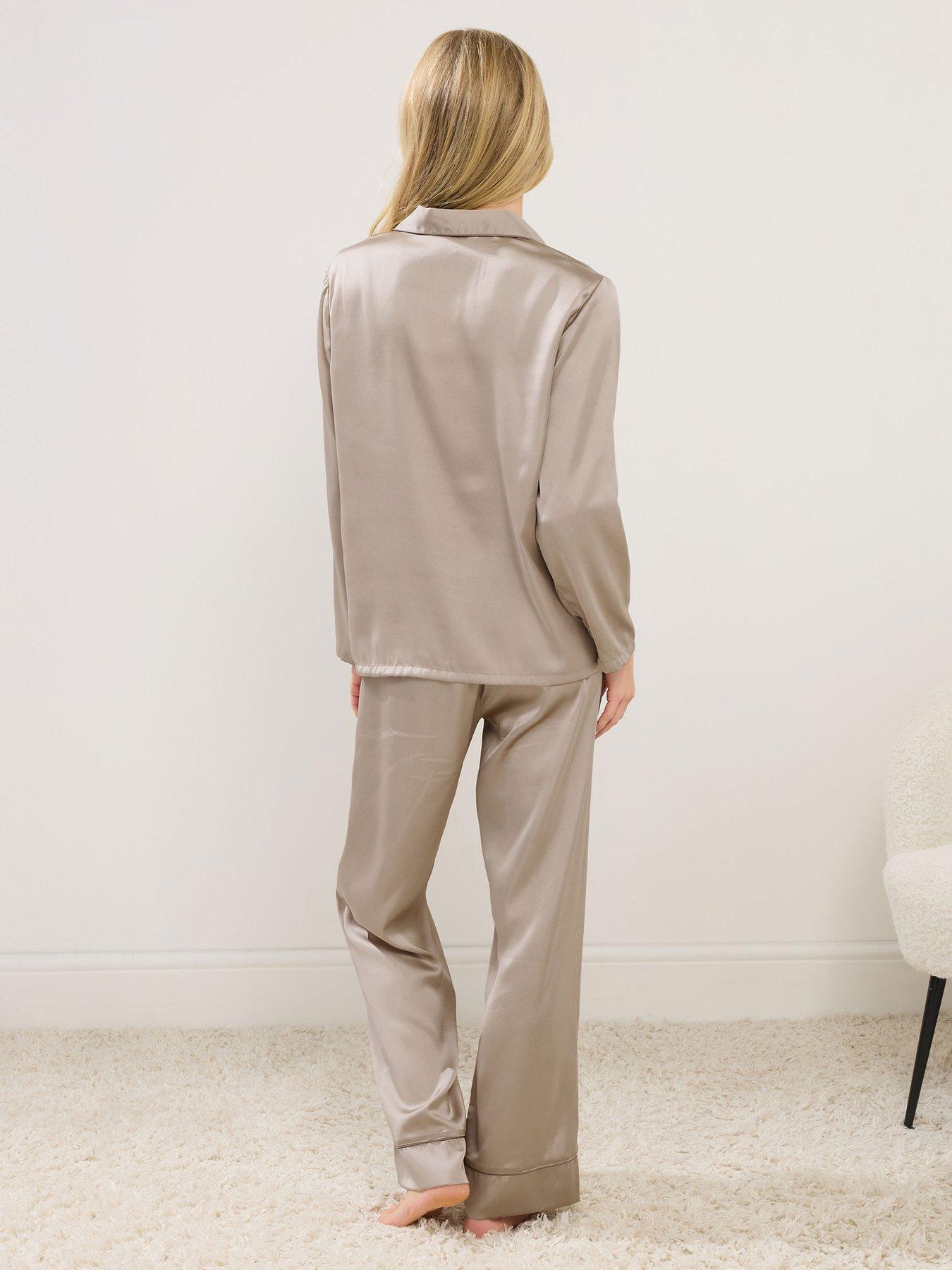 Image 2 of 5 of PixieGirl Petite Satin Pyjama Set - Natural