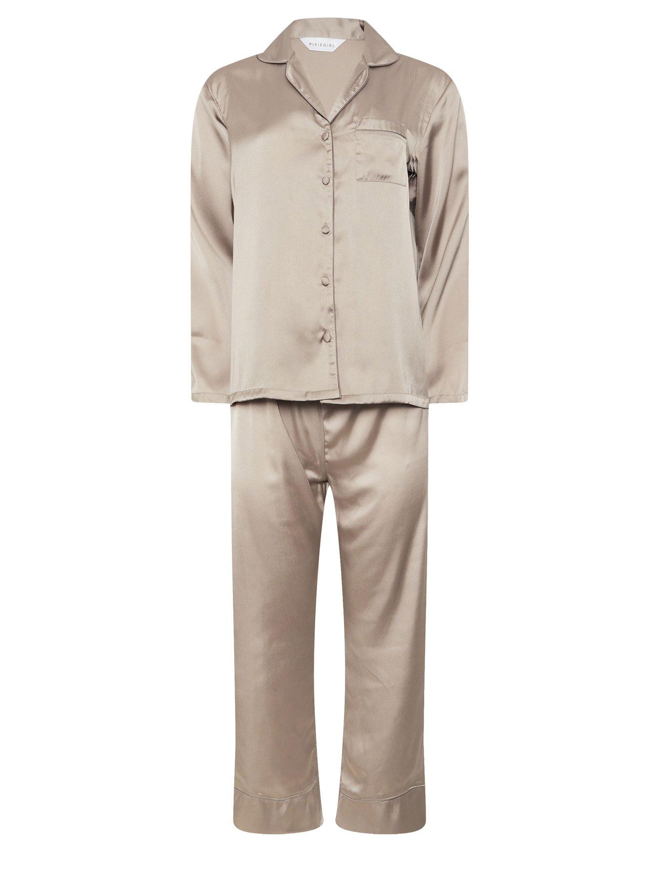 Image 5 of 5 of PixieGirl Petite Satin Pyjama Set - Natural