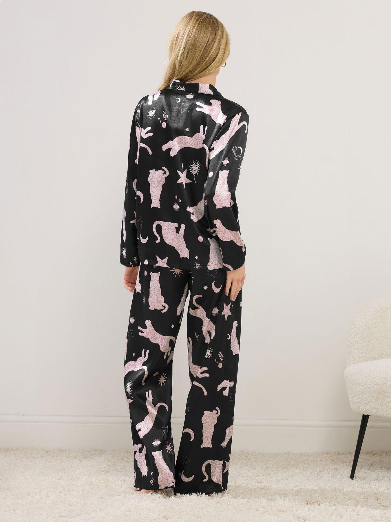 Image 2 of 5 of PixieGirl Petite Conversational Satin Pyjama Set - Blue