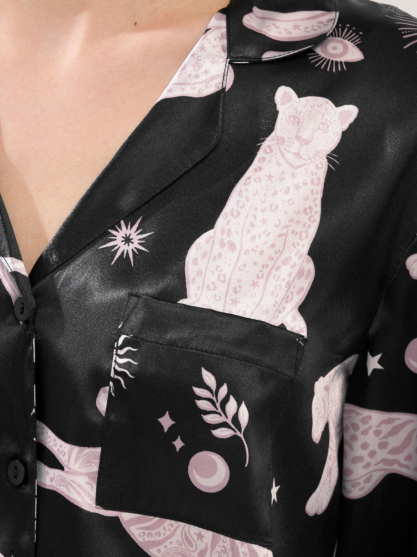 Image 4 of 5 of PixieGirl Petite Conversational Satin Pyjama Set - Blue