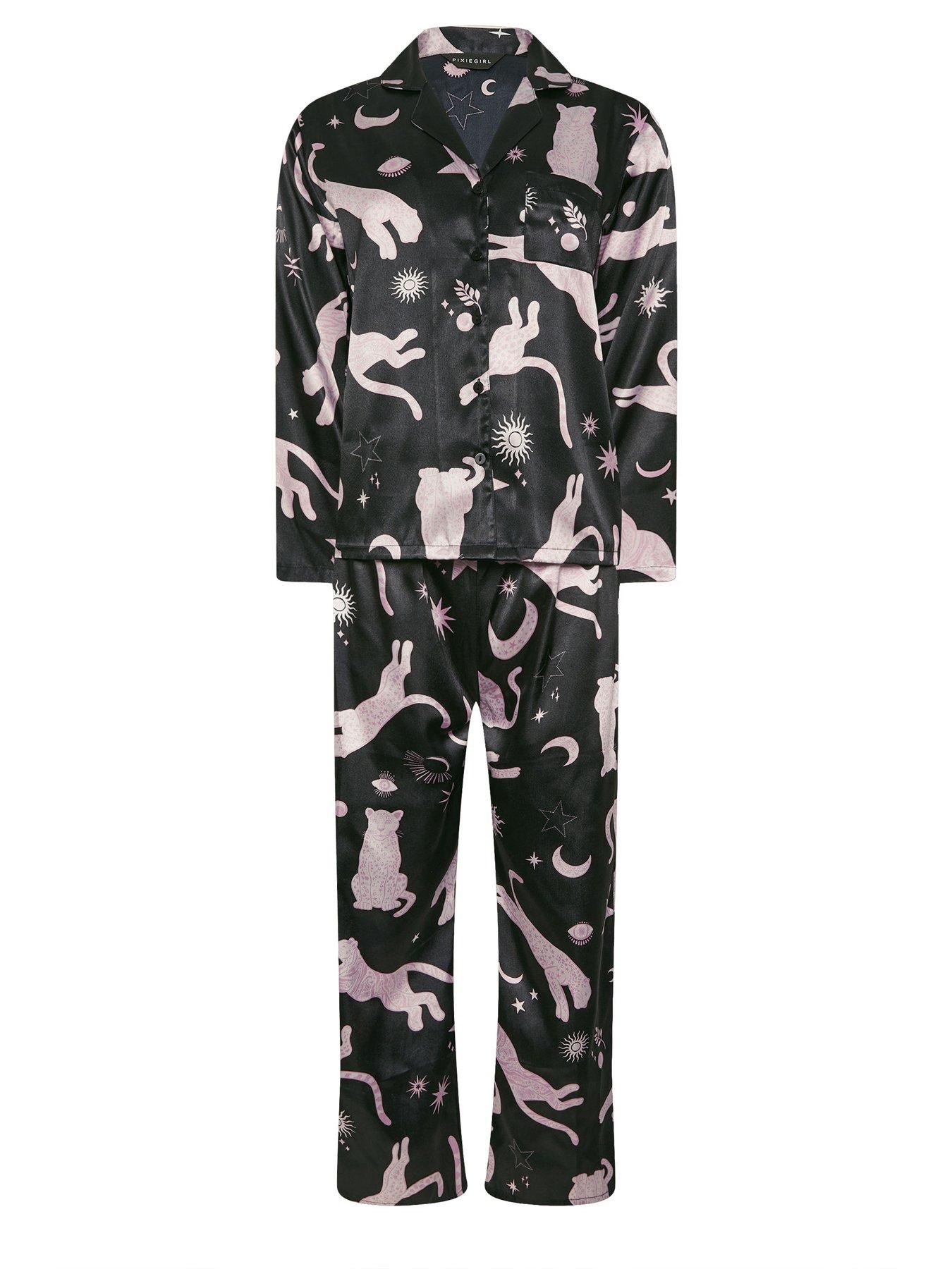 Image 5 of 5 of PixieGirl Petite Conversational Satin Pyjama Set - Blue