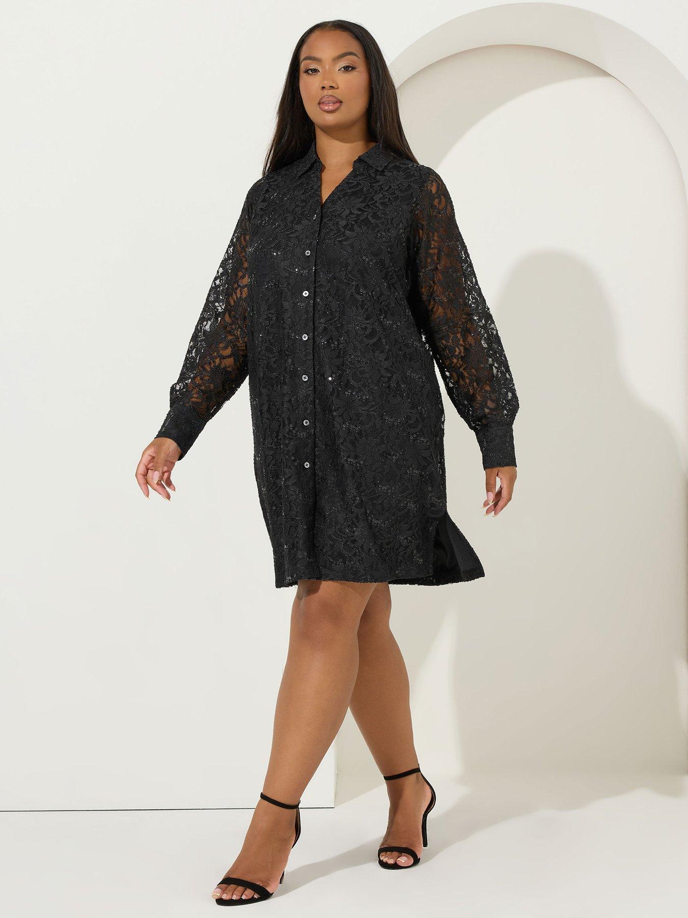  image of yours-curve-lace-shirt-dress-black