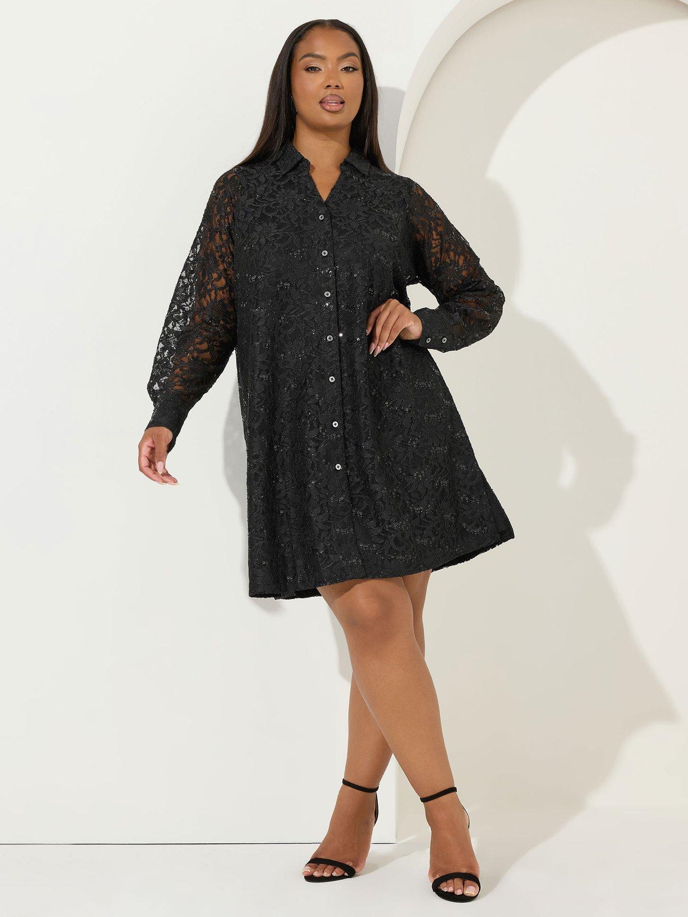  image of yours-curve-lace-shirt-dress-black