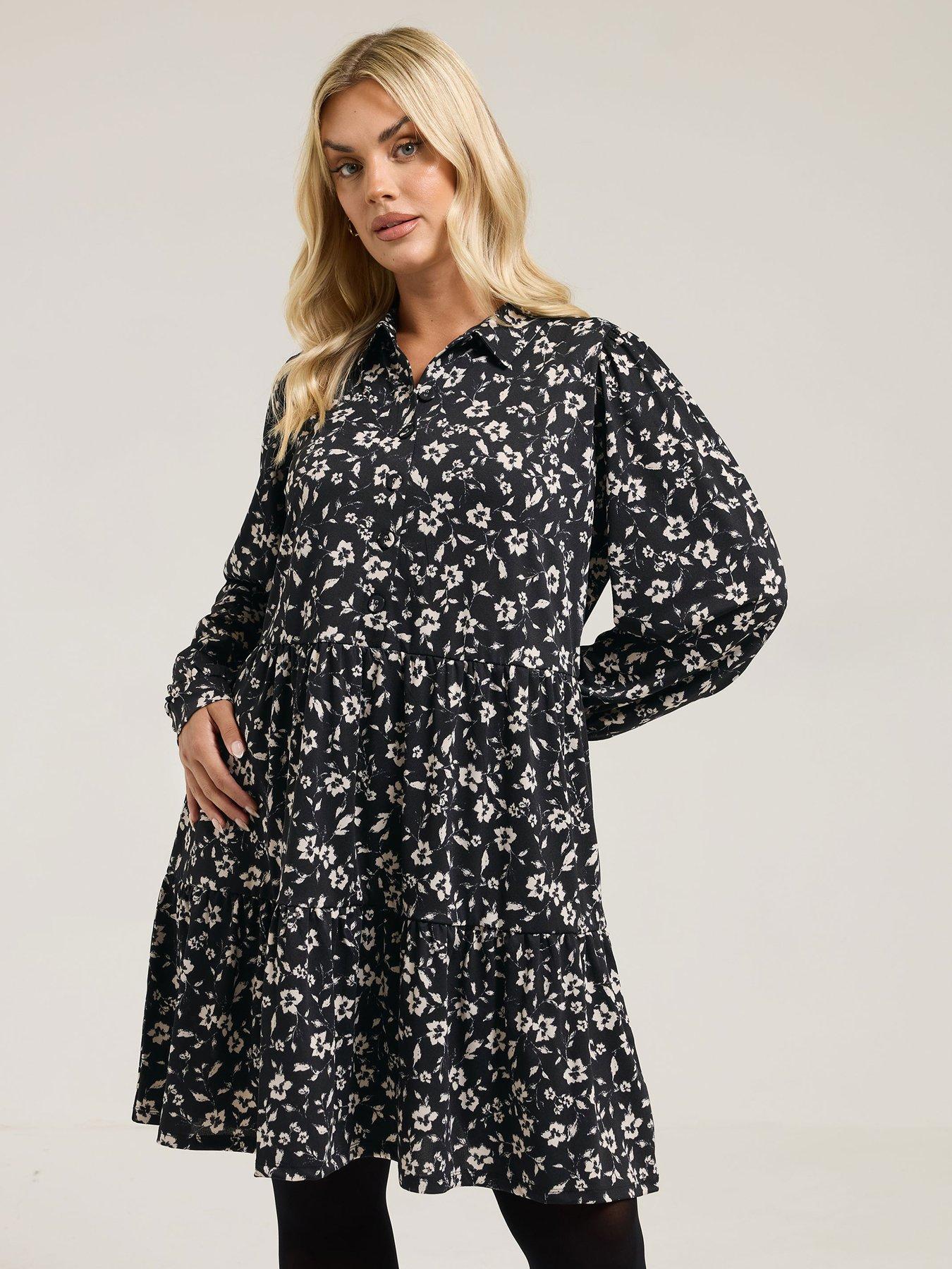 Yours Curve Tiered Crepe Shirt Dress - Black