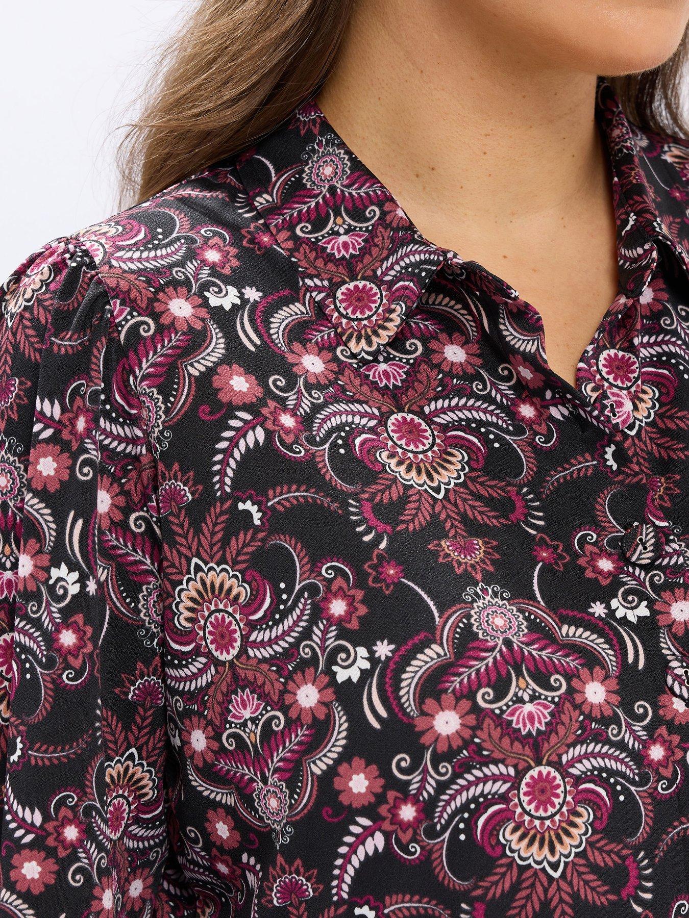  image of yours-curve-tiered-crepe-paisley-shirt-dress-black