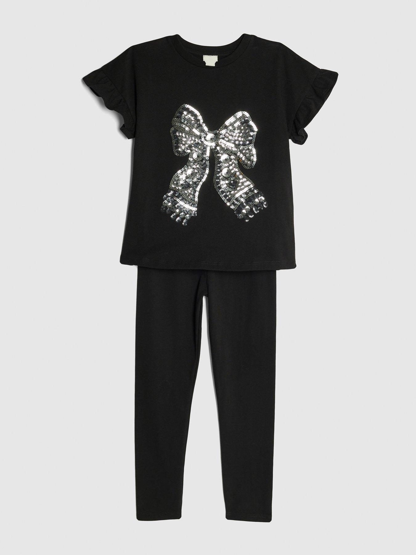  image of river-island-older-girls-sequin-bow-top-and-leggings-set-black
