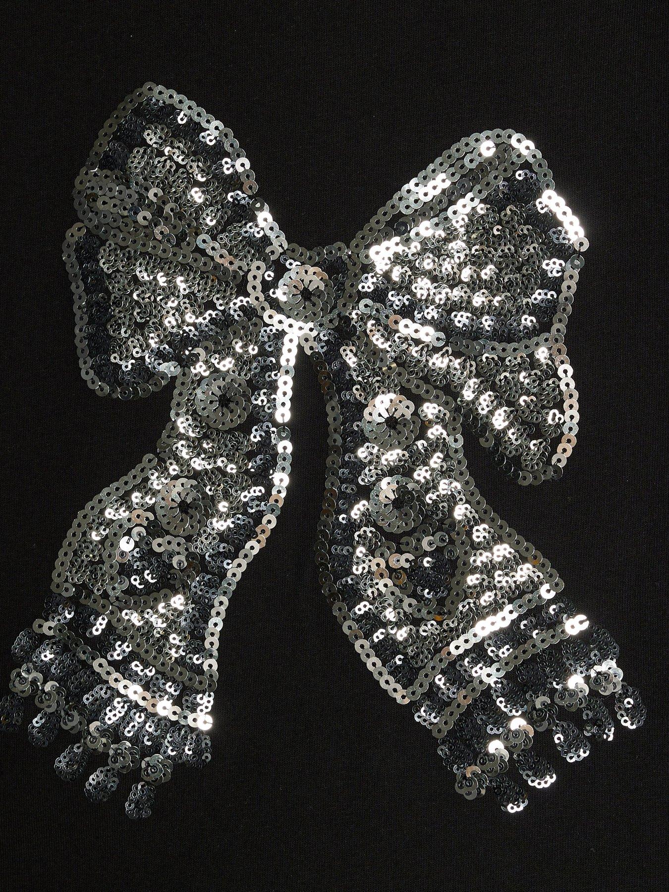  image of river-island-older-girls-sequin-bow-top-and-leggings-set-black