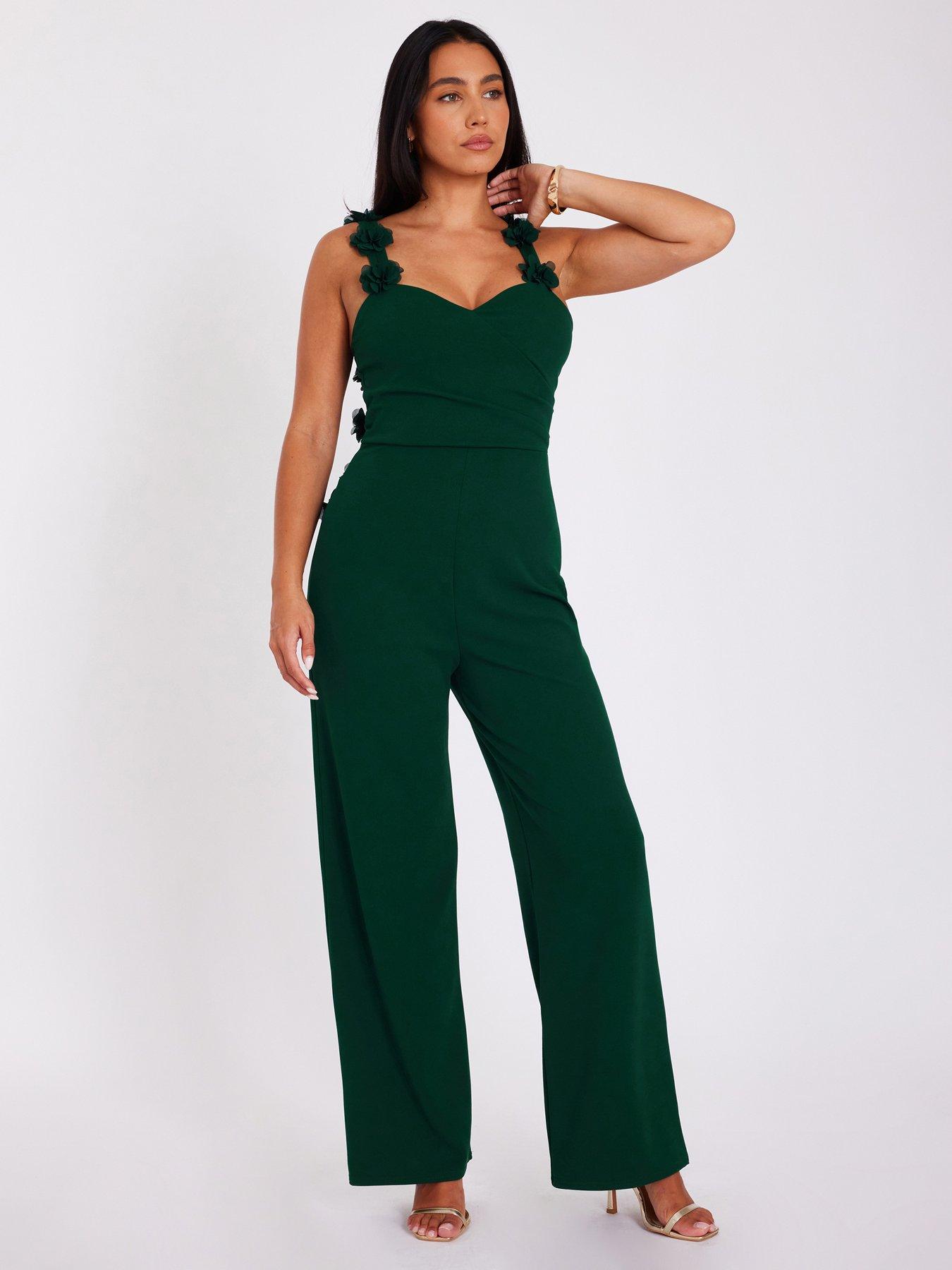 Image 1 of 6 of Quiz Bottle Green Floral Strap Jumpsuit