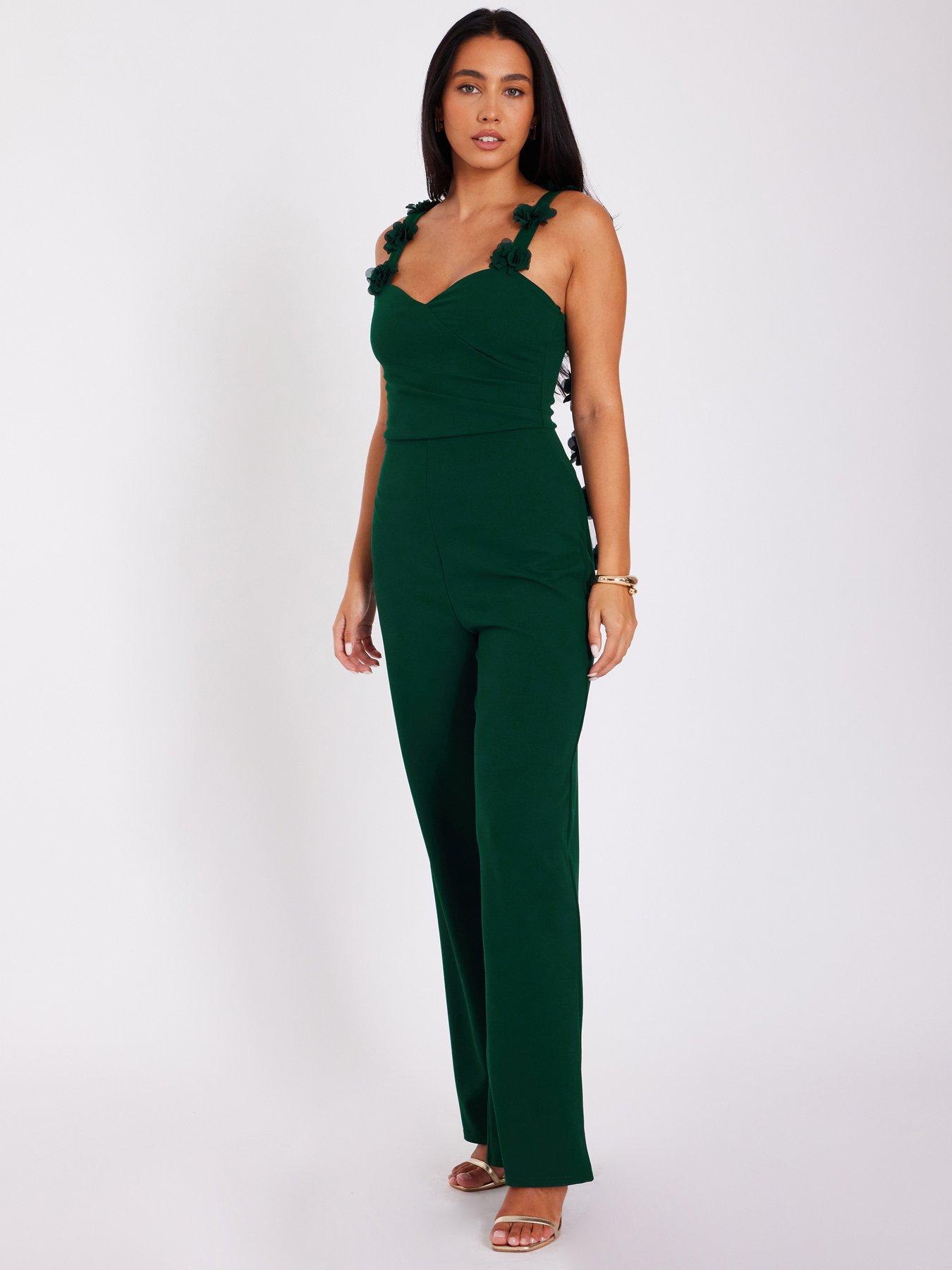 Image 3 of 6 of Quiz Bottle Green Floral Strap Jumpsuit