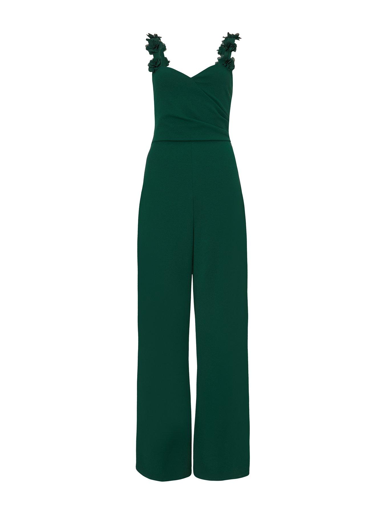 Image 4 of 6 of Quiz Bottle Green Floral Strap Jumpsuit
