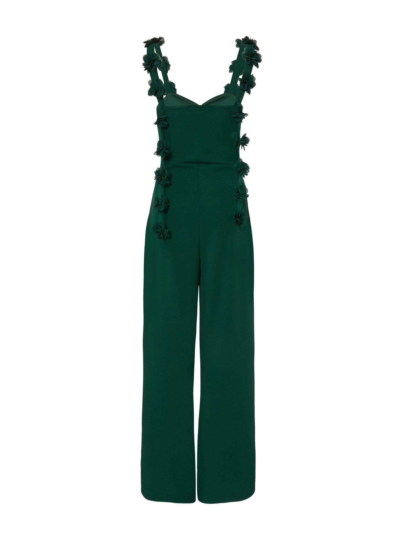 Image 5 of 6 of Quiz Bottle Green Floral Strap Jumpsuit