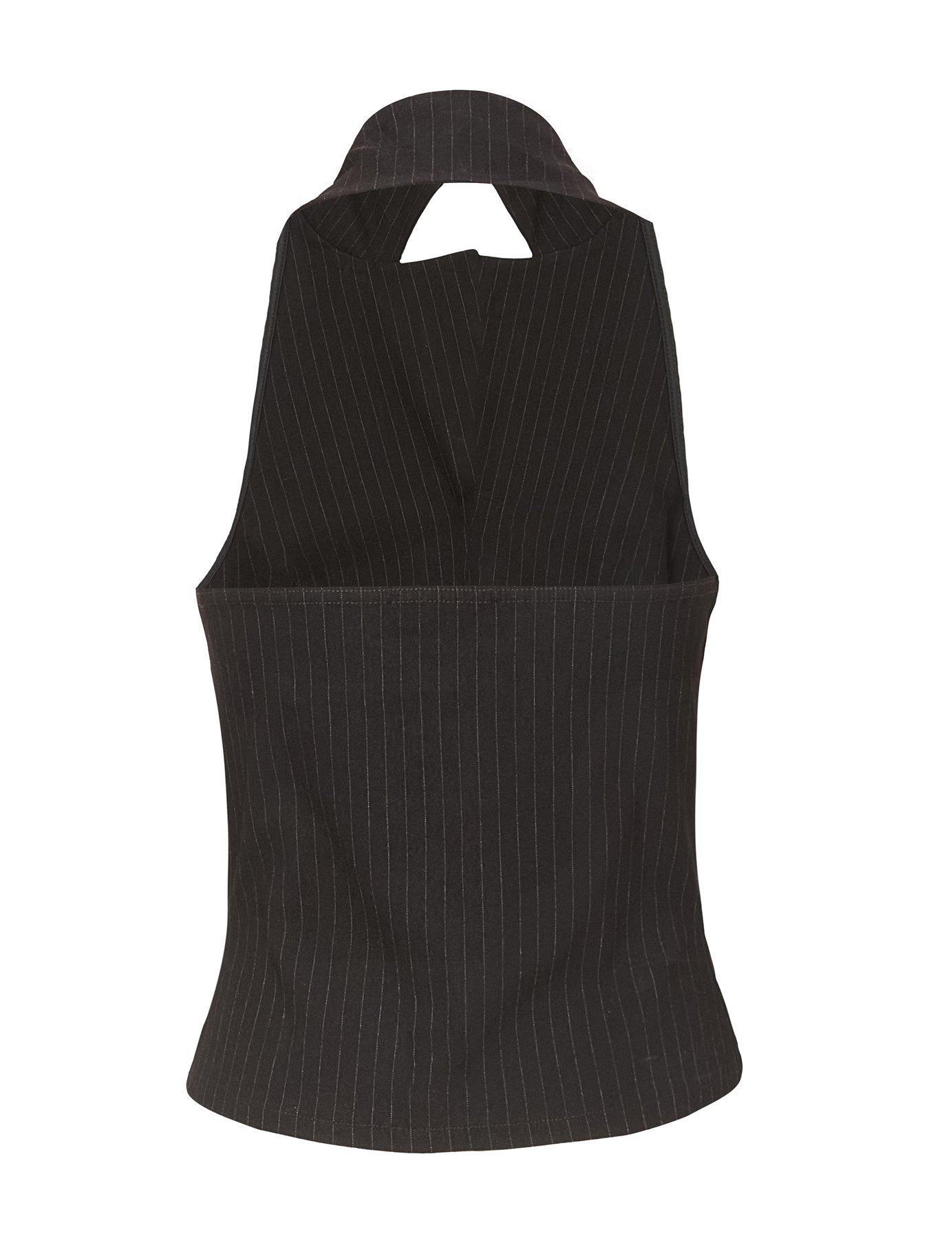 Image 5 of 6 of Quiz Black Pinstripe Cropped Waistcoat