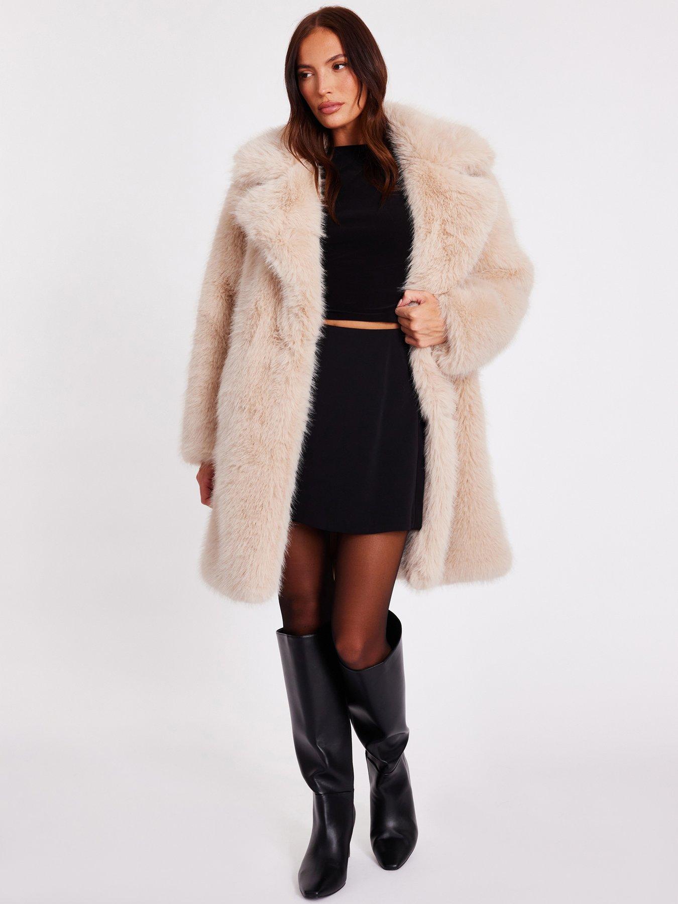 Quiz Stone Faux Fur Longline Coat