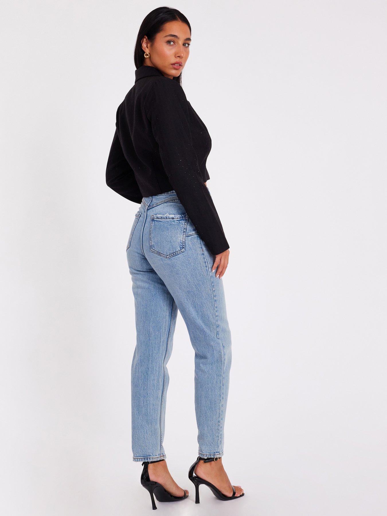 Image 2 of 6 of Quiz Black Woven Diamante Cropped Blazer