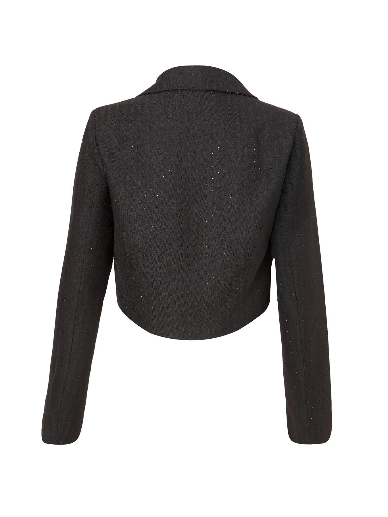 Image 5 of 6 of Quiz Black Woven Diamante Cropped Blazer