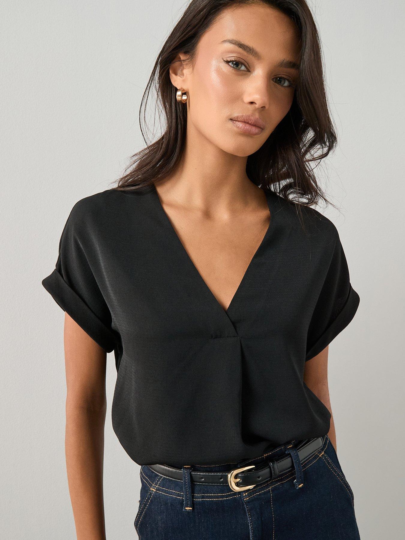  image of the-very-collection-v-neck-blouse-black