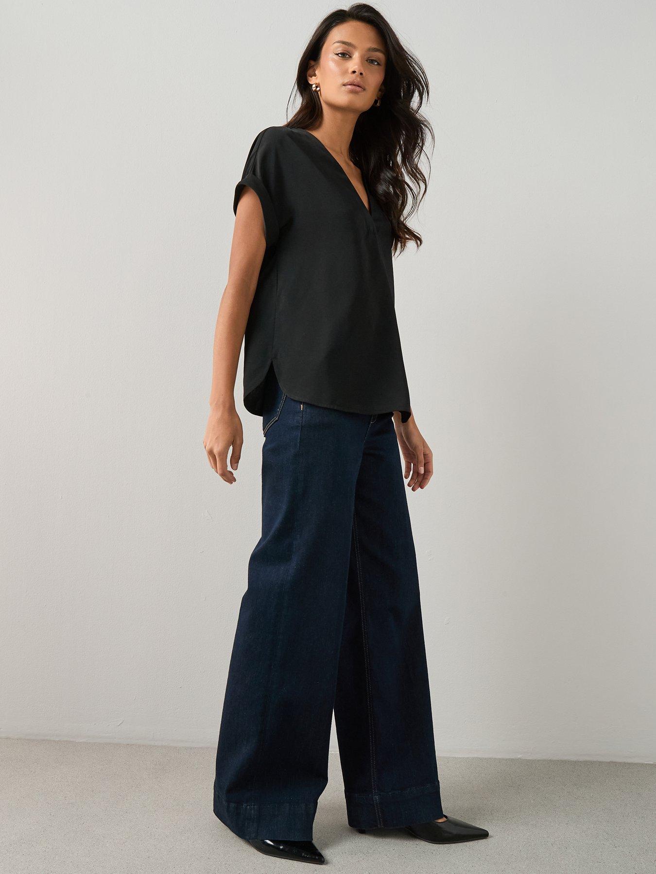  image of the-very-collection-v-neck-blouse-black