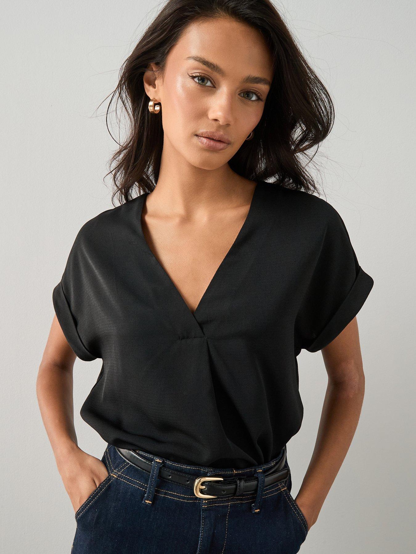  image of the-very-collection-v-neck-blouse-black