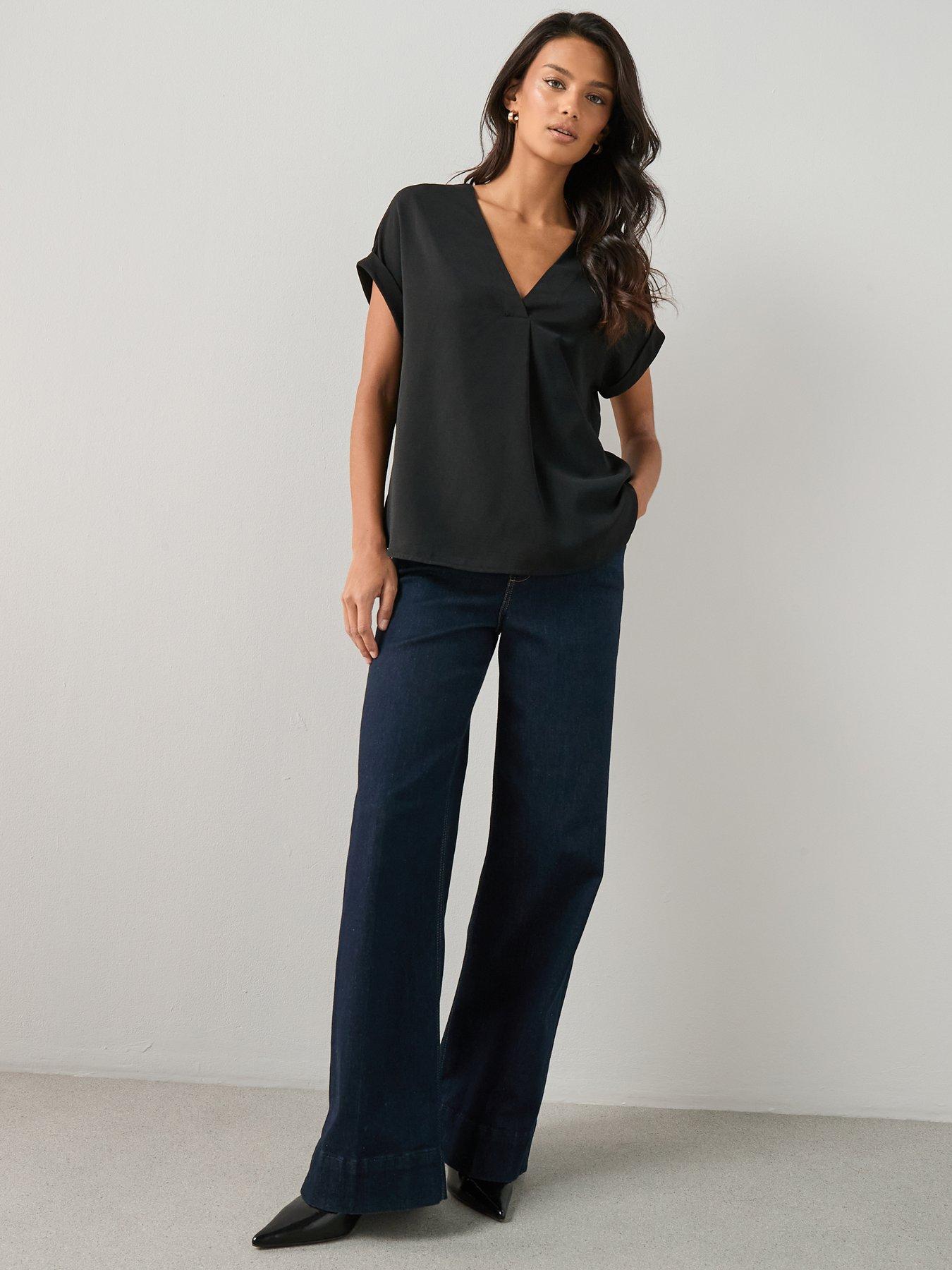  image of the-very-collection-v-neck-blouse-black