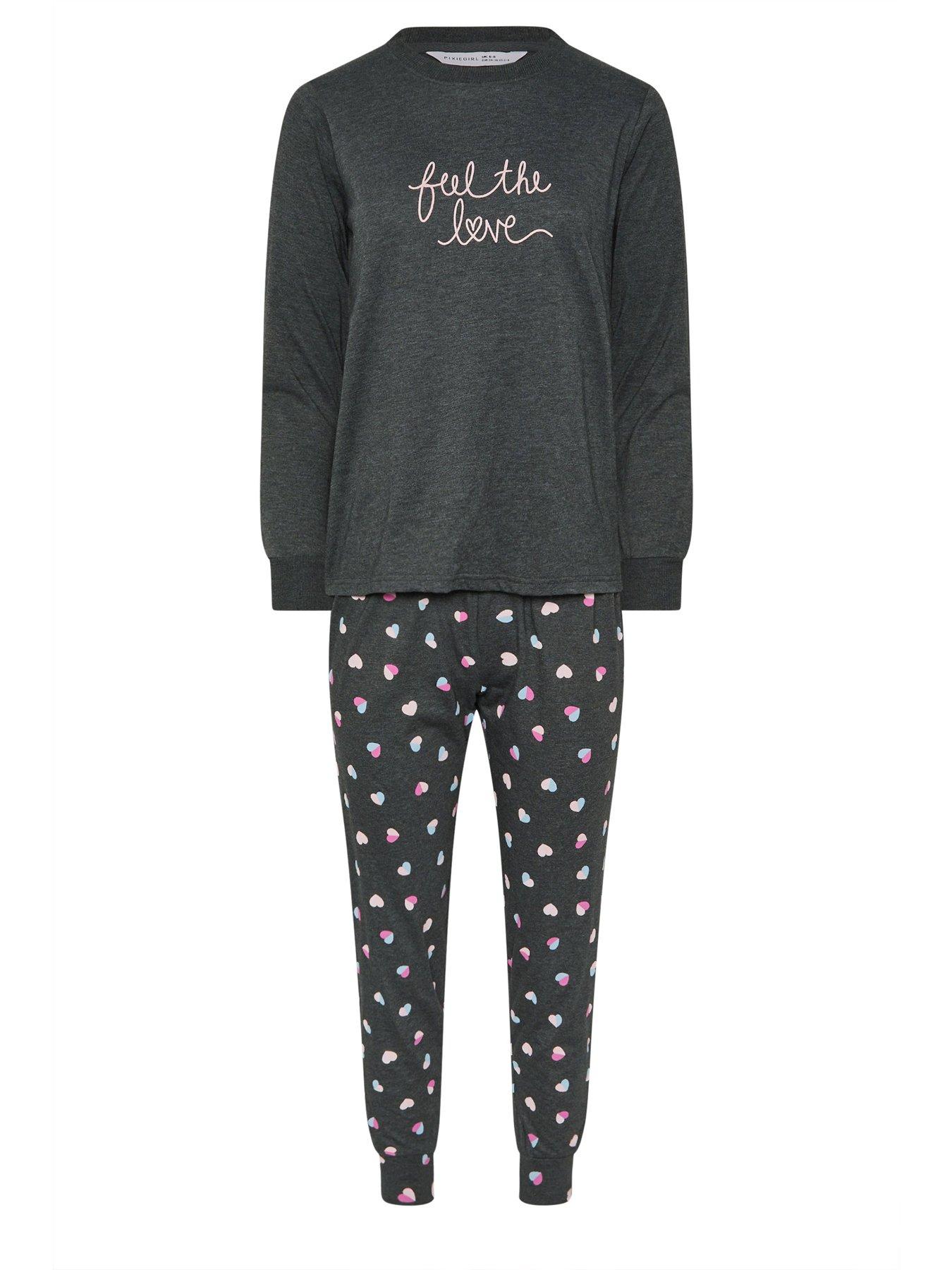  image of pixiegirl-petite-half-heart-pyjama-set-grey