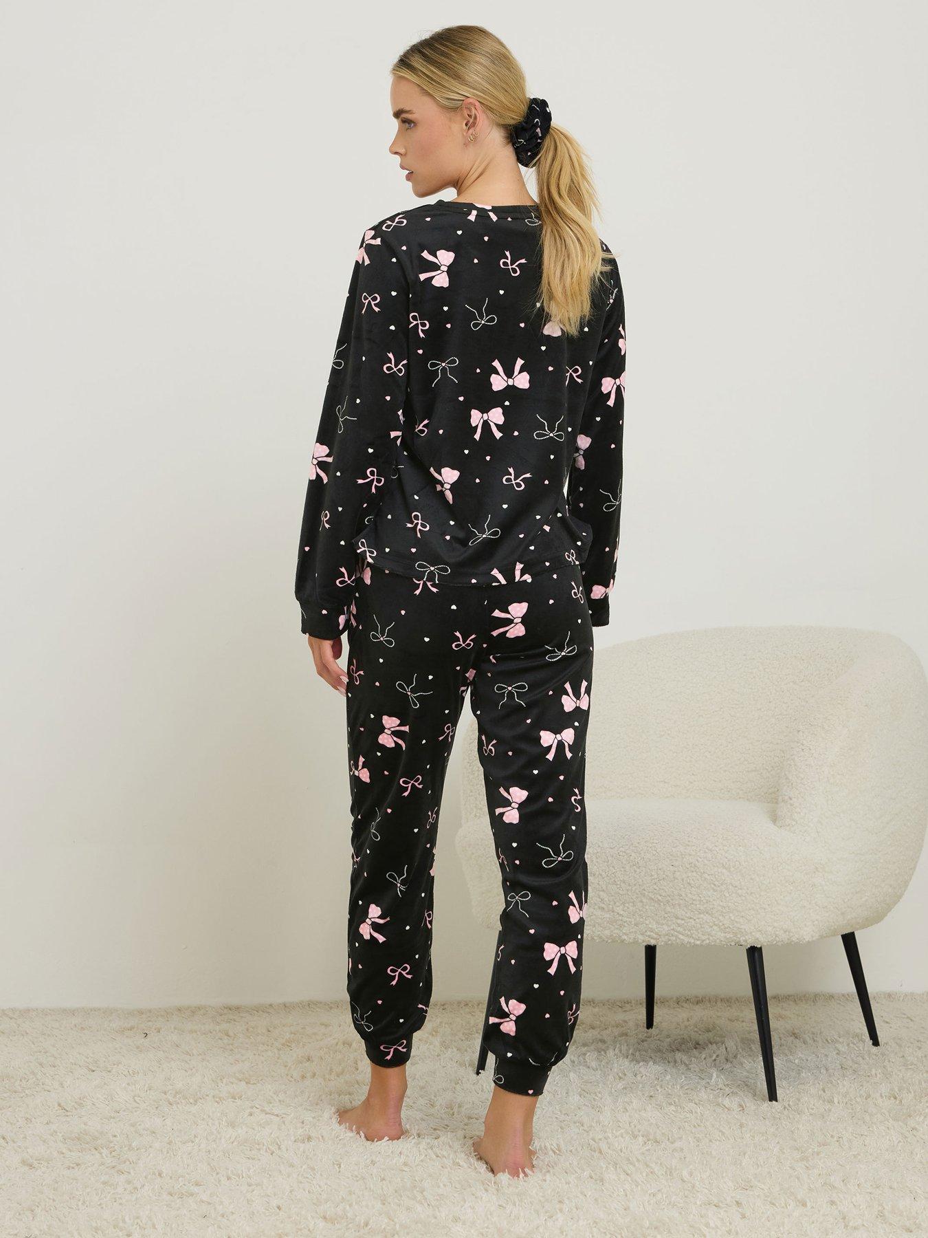  image of pixiegirl-petite-fleece-bows-hearts-pj-set-black