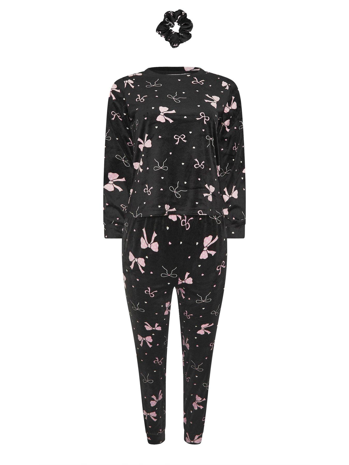  image of pixiegirl-petite-fleece-bows-hearts-pj-set-black