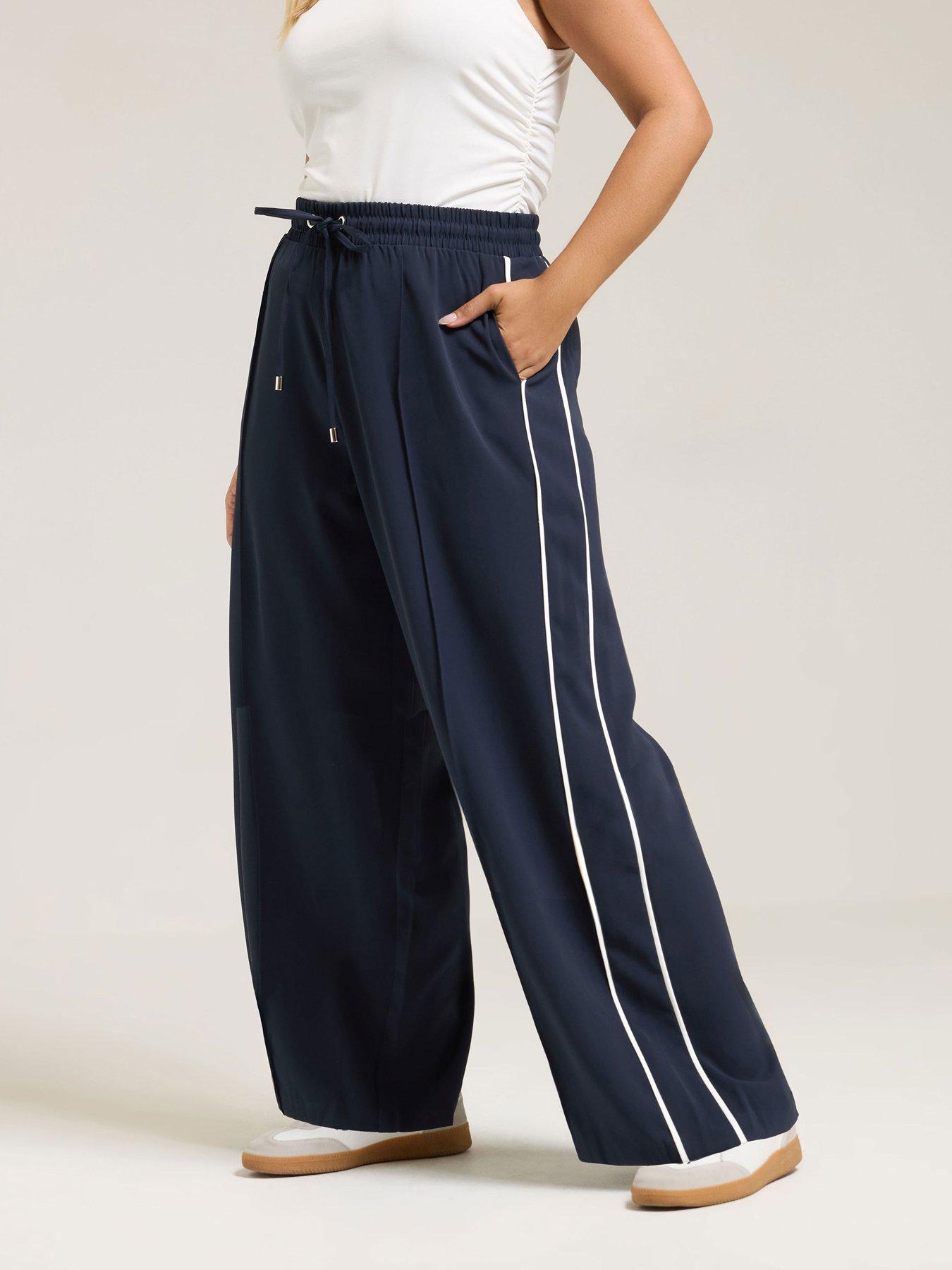 Yours Curve Side Stripe Pull On Trouser - Blue