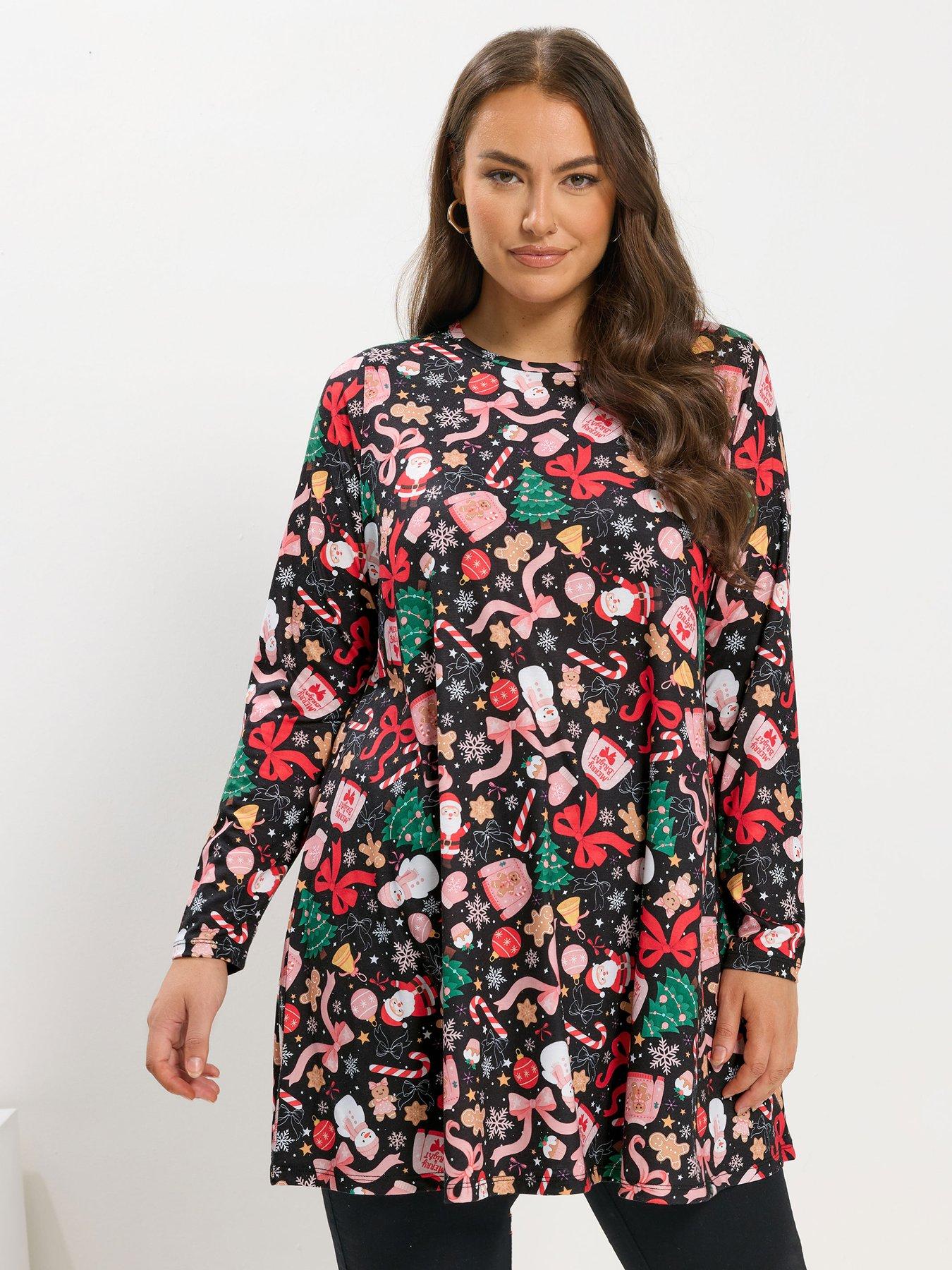 Yours Curve Novelty Swing Bow Tunic Top - Black