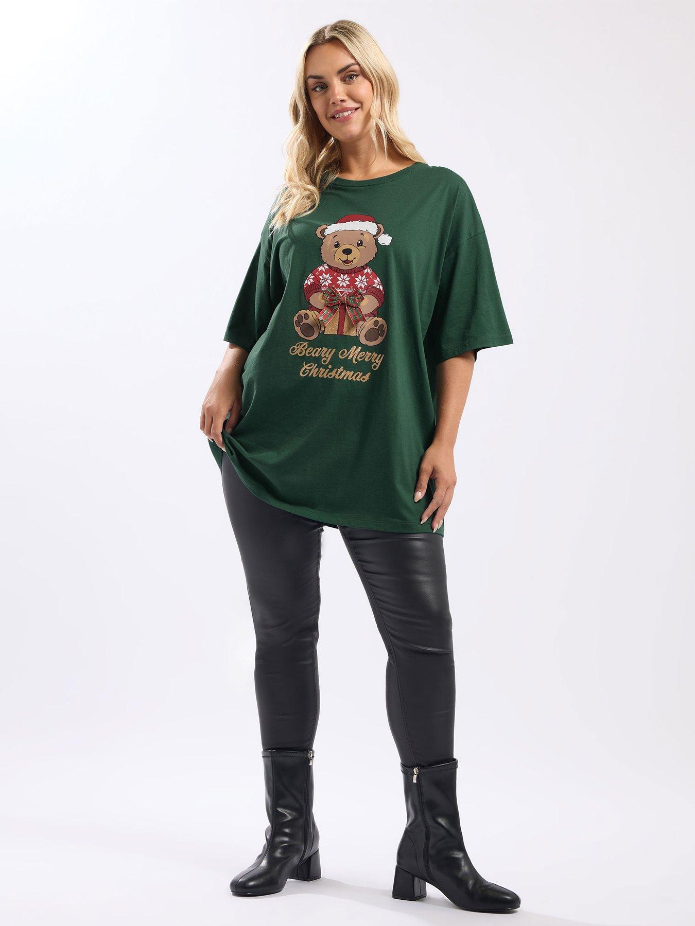  image of yours-curve-short-sleeve-sequin-novelty-t-shirt-green